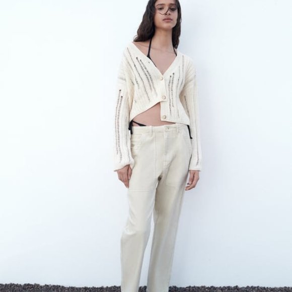 SOLD - ZARA Open Knit Cardigan in Ecru Size M (NEW WITH TAGS) - Picture 3 of 3